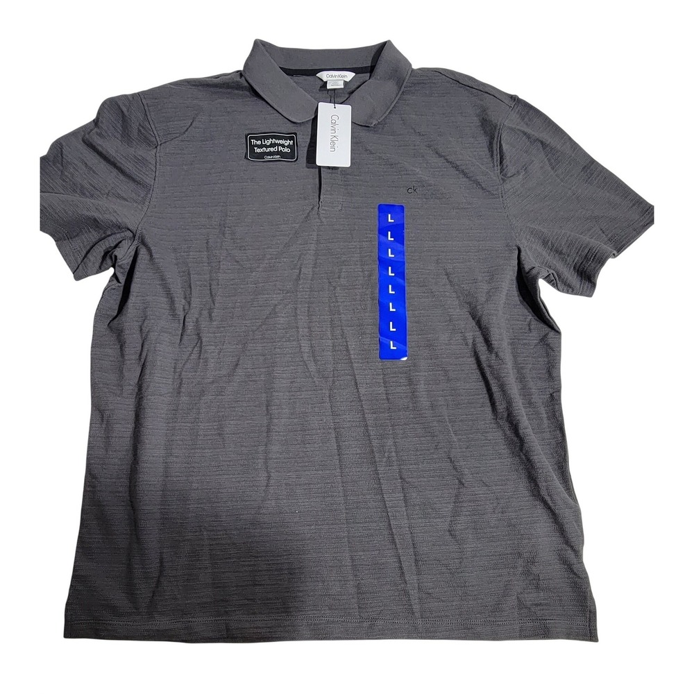 Calvin‎ Klein Mens Lightweight Textured Polo Shirt Charcoal Grey Large NWT
